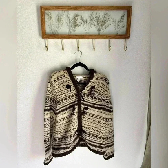 Eclectic grampa zip-up sweater in brown & cream in med from charter club - Picture 1 of 5